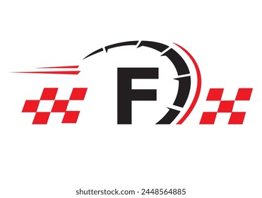 Letter F with Racing Flag Logo. Speed Logo Symbol