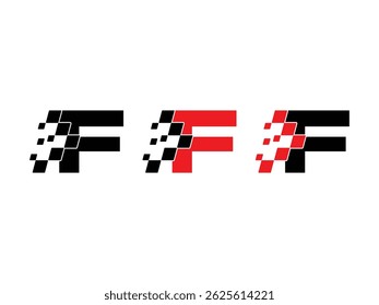 Letter F with racing flag symbol icon design vector isolated transparent background