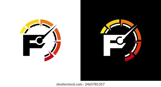 Letter F racing logo, with logo speedometer for racing, workshop, automotive