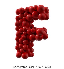 letter F with red colored shiny balls, side view. realistic vector illustration. suitable for typewriting, alphabet or letter usage.