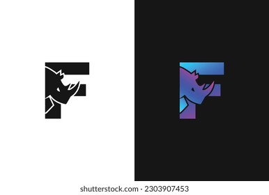Letter F Rhino logo, combination Letter F and rhino, flat design logo template, vector