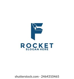 Diseño del logotipo del cohete de la letra F, Imagen del Vector del logotipo del lanzamiento del cohete con la letra