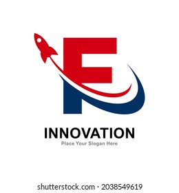 Letter F with rocket logo vector design. Suitable for app icon, technology, education, corporate identity, initial, card, posters and labels.