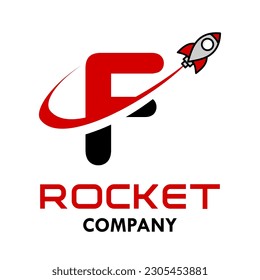 Letter F with rocket logo vector design illustration. Suitable for app icon, technology, education, corporate identity.