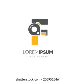 Letra F Medidor de rollo o Medición del logotipo de cinta Diseño Icono gráfico Emblema Ilustración plantilla de fondo