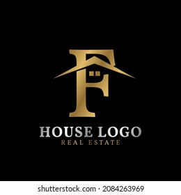 letter F with roof and window luxurious real estate vector logo design