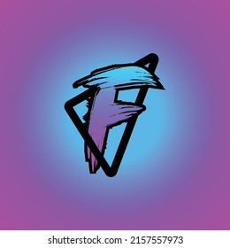 letter f rounded triangle shape icon logo blue purple