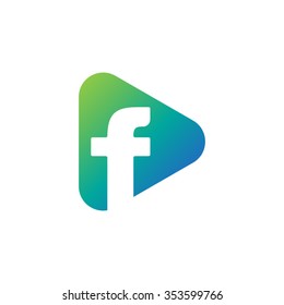 letter f rounded triangle shape icon logo blue green