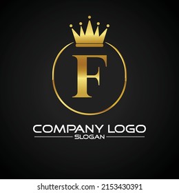 Letter F royal crown luxury gold  logo design monogram