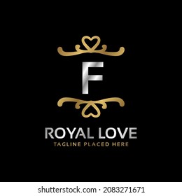letter F royal heart shape luxury vintage logo design for fashion, hotel, wedding, restaurant, beauty care