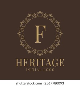 Letter F rustic heritage circular delicate initial logo