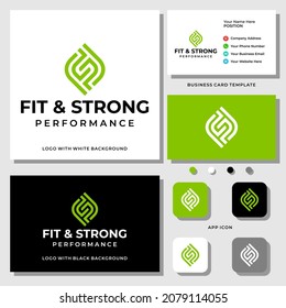 Letter F S P monogram leaf health logo design with business card template.