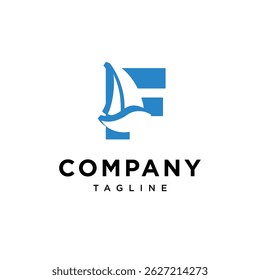 Letter F Sailing Boat Logo Icon Vector