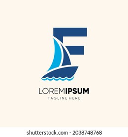 Letter F Sailor Boat Logo Design Vector Icon Graphic Emblem Illustration