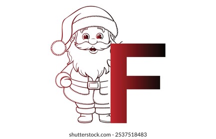 Buchstabe F mit Weihnachtsmann mit Alphabet. Charaktere mit lustigen Ausdrücken stellen verschiedene Posen. Es ist Vektorkunst, also ist es einfach zu bearbeiten.
