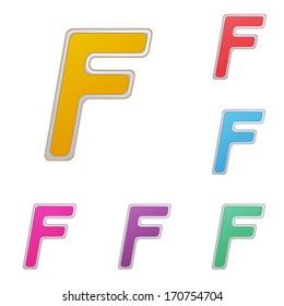 Letter F, set of colour variants, on a white background. Vector