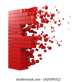 letter F shaped data block. version with red cubes. 3d pixel style vector illustration. suitable for blockchain, technology, computer and abstract themes.