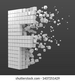 letter F shaped data block. version with white cubes. 3d pixel style vector illustration. suitable for blockchain, technology, computer and abstract themes.