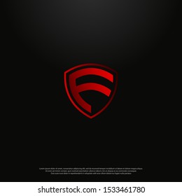 Letter F shield Logo icon monogram design. Vector graphic design template element. black background.