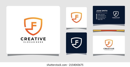 Letter F Shield Logo Template With Business Card Design Inspiration