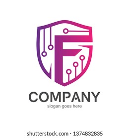 Letter F Shield Logo Vector