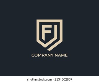 Letter F and Shield Security Logo Design. Vector illustration logo template