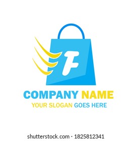 Letter F Shopping Bag Logo Design. Online Shop Logo. App Shopping Logo