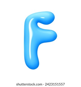 letter F. letter sign blue color. Realistic 3d design in cartoon liquid paint style. Isolated on white background. vector illustration