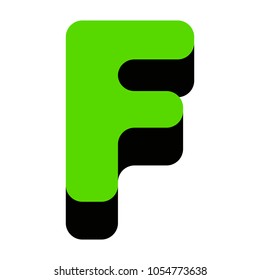 Letter F sign design template element. Vector. Green 3d icon with black side on white background. Isolated.