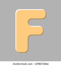 Letter F sign design template element. Emboss effect with light orange icon on gray background.