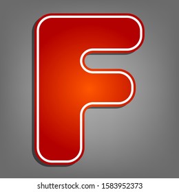 Letter F sign design template element. Flat red icon with linear white icon with gray shadow at grayish background. Illustration.