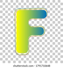 Letter F sign design template element. Blue to green gradient Icon with Four Roughen Contours on stylish transparent Background. Illustration.