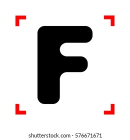 Letter F sign design template element. Black icon in focus corne