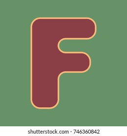 Letter F sign design template element. Vector. Cordovan icon and mellow apricot halo with light khaki filled space at russian green background.