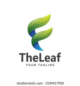letter f simple gradient. leaf logo simple clean 3d.