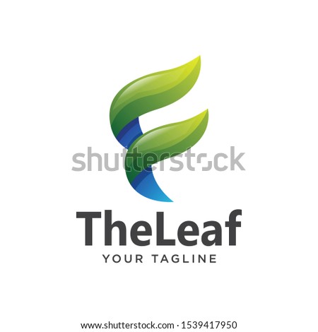 letter f simple gradient. leaf logo simple clean 3d.