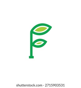 Letra F Planta de hoja verde simple Vector de logotipo de contorno simple 