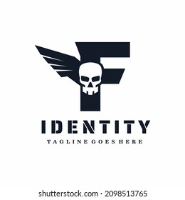 Letter F Skull Wings Logo Design