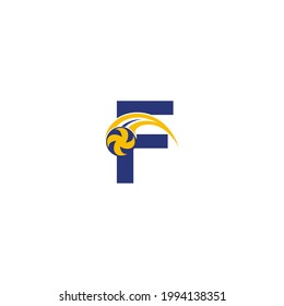 letter F with smashing volley ball icon logo design template illustration
