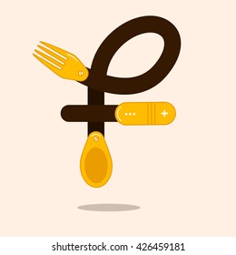 Letter F with spoon and fork. Letter spoon illustration for your identity or restaurant