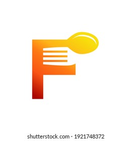Letter F Spoon and Fork Logo Design Vecktor