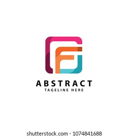 letter F square - vector business logo concept illustration. Colored with abstract shapes.