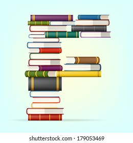 Letter F. Stack of multi colored books vector illustration