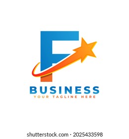 Letter F with Star Swoosh Logo Design. Suitable for Start up, Logistic, Business Logo Template