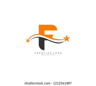 Letter F Stars Swoosh Logo