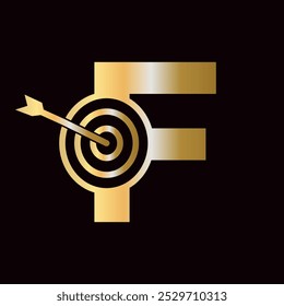 Letter F Success Logo Combine with Bow Target  Icon