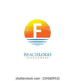 Letter F Sunset logo design Vector illustration