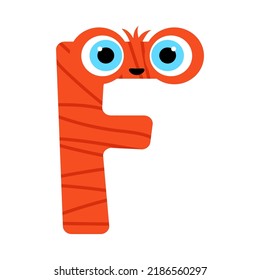 Der Buchstabe F. Symbol aus dem Monsteralphabet. Einzeln auf weißem Hintergrund. Vektorgrafik.