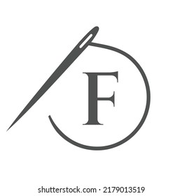 Letter F Tailor Logo, Needle and Thread Logotype for Garment, Embroider, Textile, Fashion, Cloth, Fabric