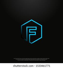 Letter F tech Logo icon monogram design. Vector graphic design template element. black background.